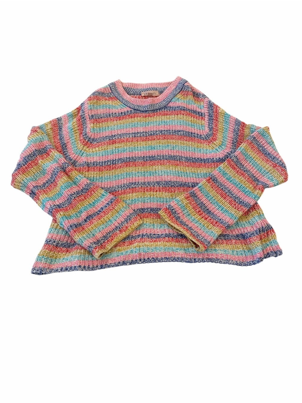 Philosophy Rainbow Stripe‎ Knit Sweater XL Pastel Cotton Blend Lightweight EUC